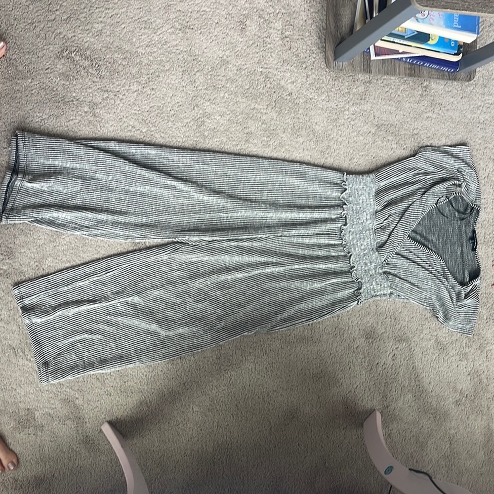 Striped Romper, short sleeve, mid length pants
